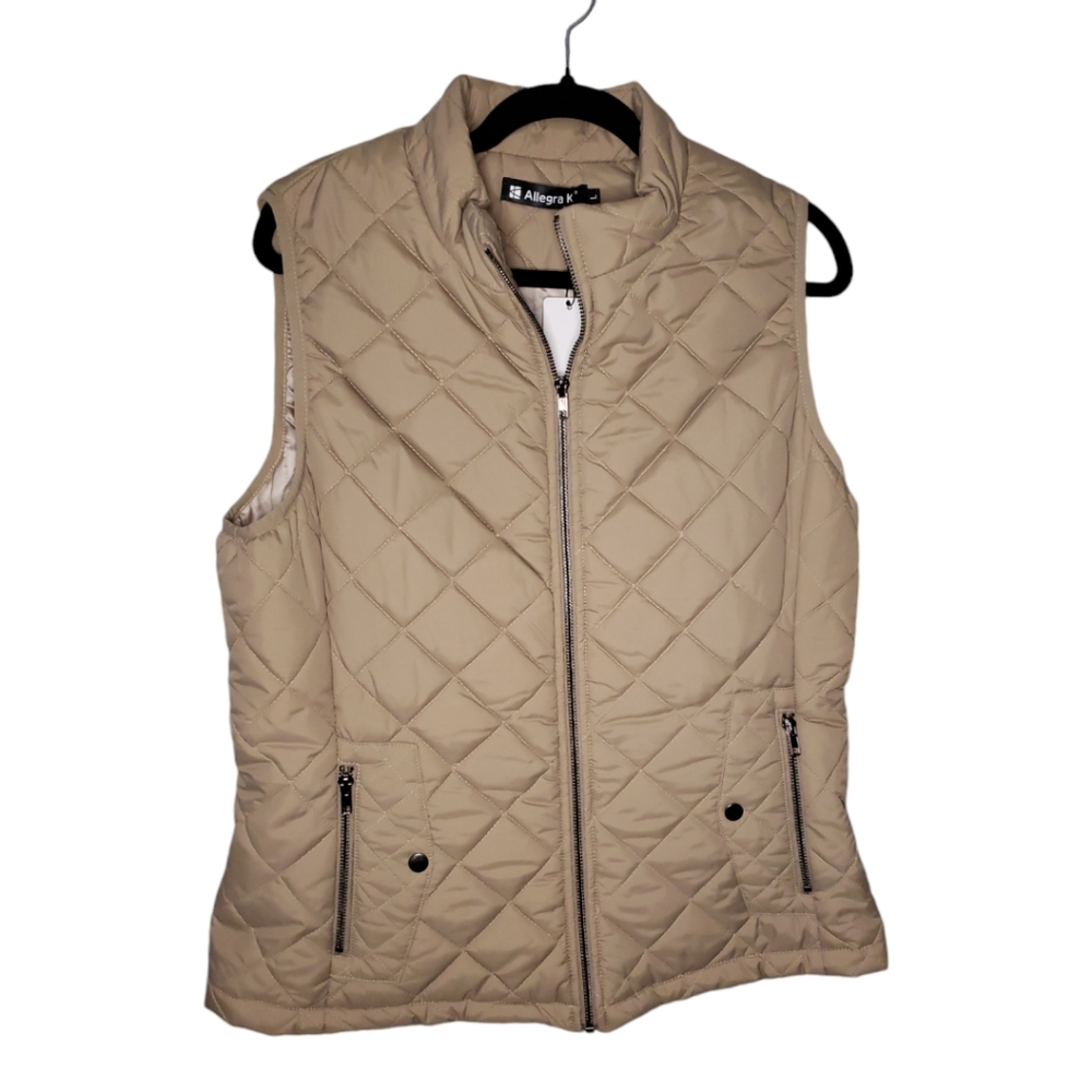 Allegra K Tan Zipper Vest Size L